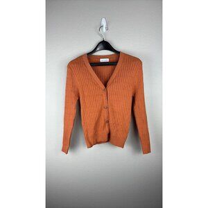 Lost + Wander - Small - Orange V-Neck Ribbed Cardigan With Buttons